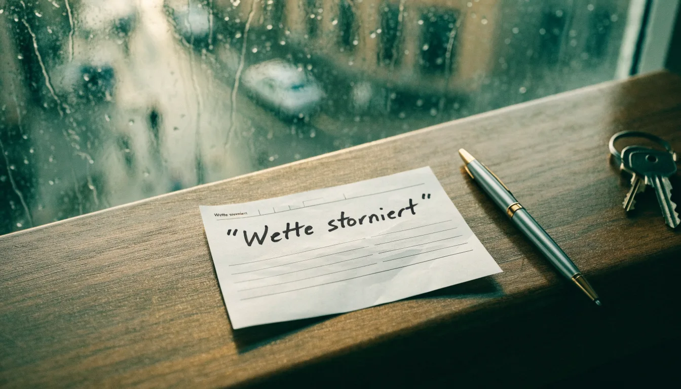 Ein Schlüsselbund und eine Brille liegen auf einem leeren Block neben einem Fenster mit Regentropfen.
