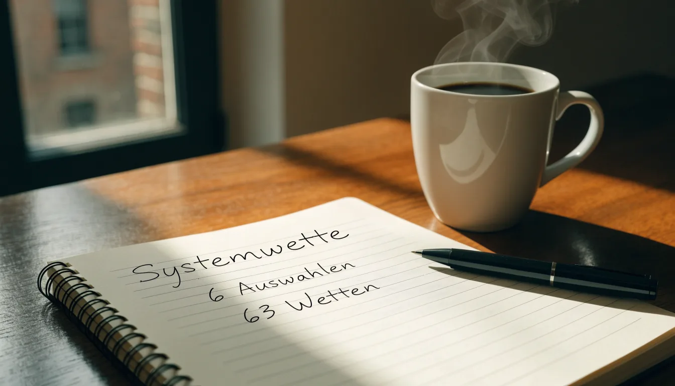 Ein aufgeschlagenes leeres Notizbuch mit Kugelschreiber neben einer Tasse Kaffee auf einem Tisch am Fenster.