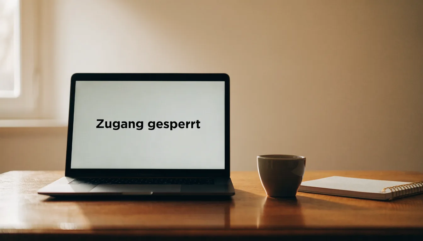 Eine Messingwaage steht auf einem Holzschreibtisch neben einer Kaffeetasse, im Hintergrund ein helles Fenster.