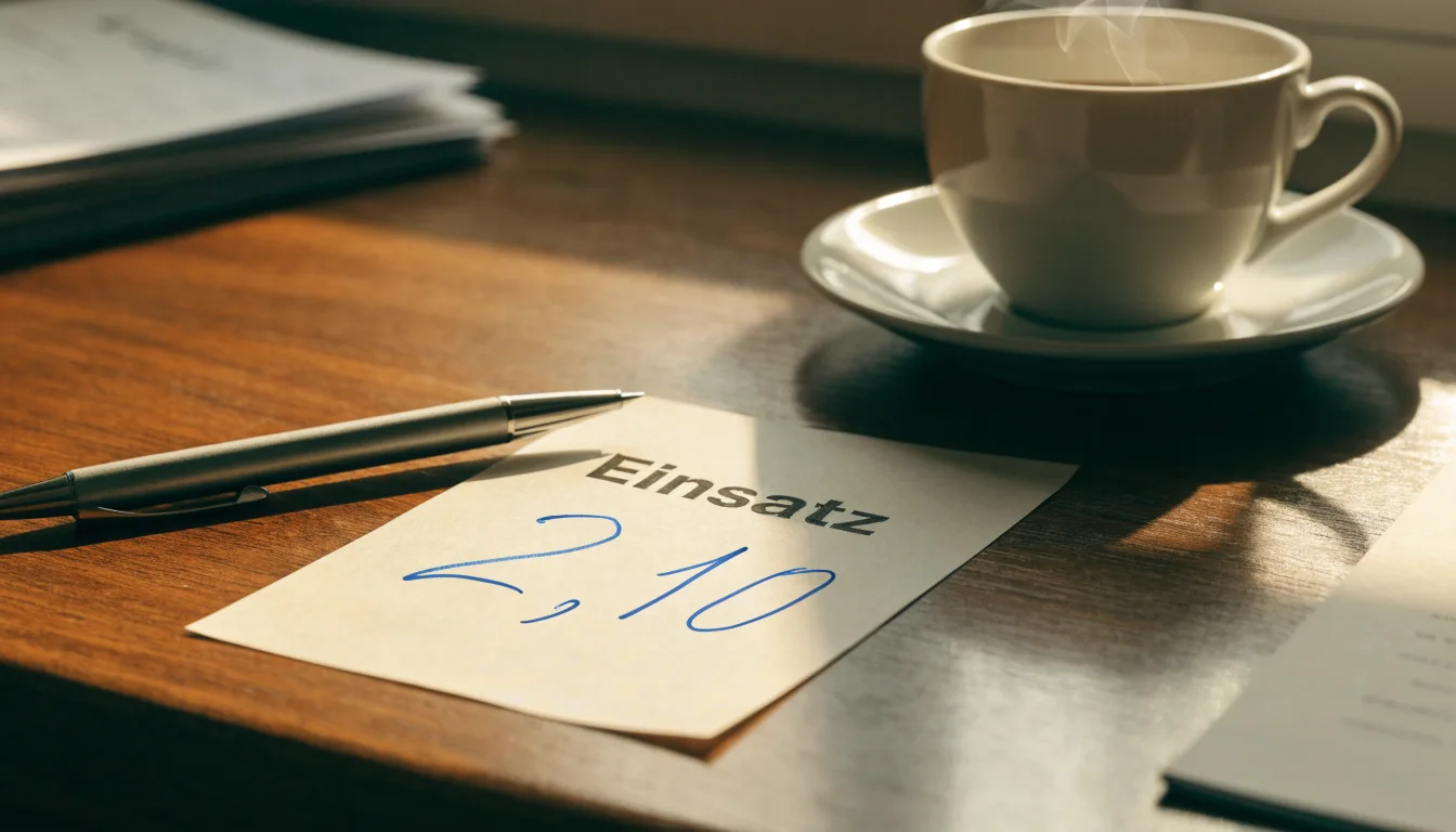 Ein leerer Wettschein aus Papier und ein Kugelschreiber liegen auf einem Schreibtisch neben einer Tasse Kaffee im Tageslicht.