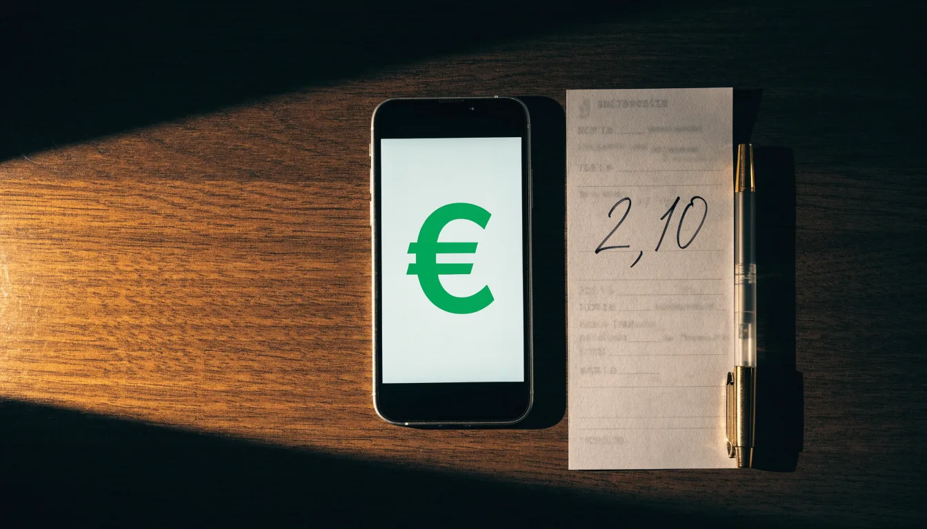 Ein Smartphone mit dunklem Display liegt neben einem leeren Papier-Wettschein auf einem Tisch, Licht fällt von der Seite.